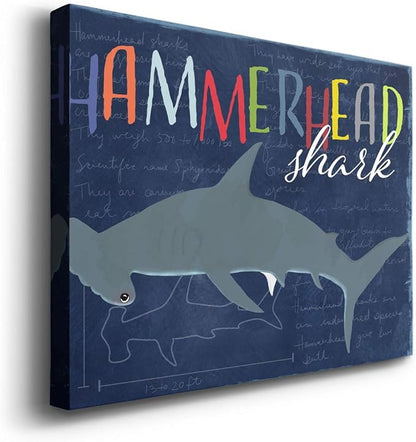 Renditions Gallery Canvas Animal Wall Art Modern Decorations Paintings Colorful Playful Hammerhead Shark Abstract Vibrant Lifestyle Artwork Prints for Kids Bedroom Nursery - 18"x27" LT33