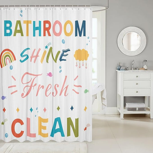 Feelyou Boys Girls Colorful Quotes Bath Curtain Inspirational Words Bathroom Shower Curtain Set Rainbow Shower Curtain Kids Cartoon Cute Teens Bathroom Accessories Room Decor 72"x84"