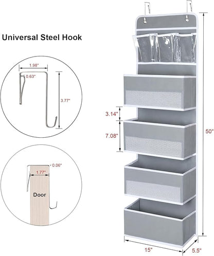 Univivi Door Storage Gray 2-Pack Door Hanging Storage Closet with 4 Large Pockets and 3 Small PVC Pockets Over Door Organizer for Cosmetics, Toys and Sundries…