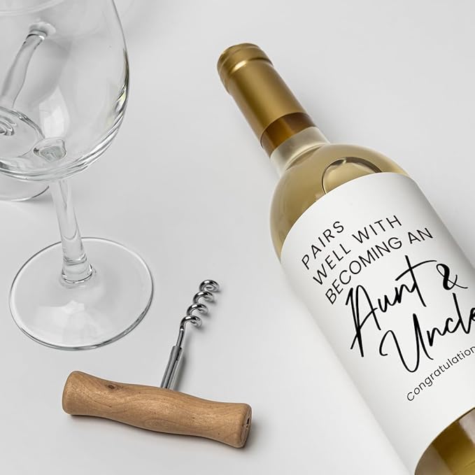 8 Pcs Pregnancy Baby Announcement Wine Labels, Funny Pregnancy Baby Announcement Gifts for Aunt And Uncle Wine Bottle Stickers Labels, Pairs Well With Becoming An Aunt And Uncle Wine Labels