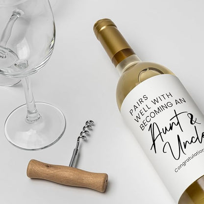 8 Pcs Pregnancy Baby Announcement Wine Labels, Funny Pregnancy Baby Announcement Gifts for Aunt And Uncle Wine Bottle Stickers Labels, Pairs Well With Becoming An Aunt And Uncle Wine Labels