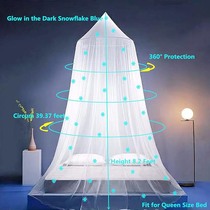 Eimilaly Princess Bed Canopy Glow in The Dark, Christmas Snowflakes Bed Canopy for Girls Room Decor, Encrypted Fabric, White