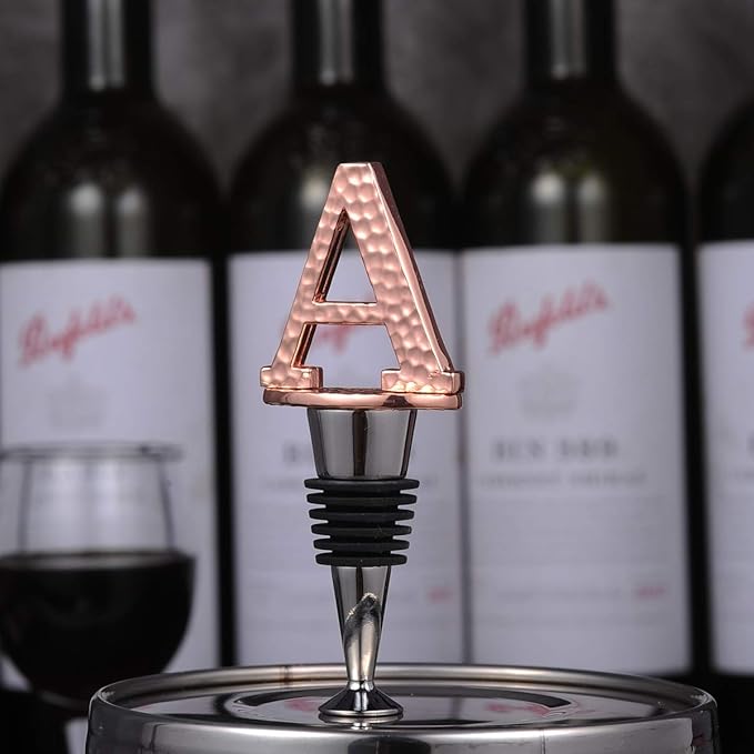 Miicol Wine Bottle Stopper, Prosecco Stopper, Rose Gold Wine Stopper, Personalised Champagne Stopper, Initial Wine Stopper, Funny Prosecco Gift, Wine Lovers Gift, Letter A