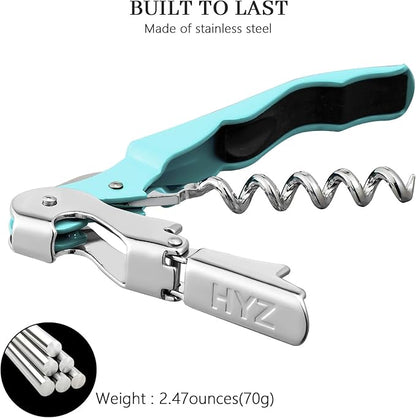 HYZ 2-Pack Wine Opener Waiter Corkscrew, Professional Wine Key for Servers, Bartender with Foil Cutter, Manual Wine Bottle Opener Double Hinged (Aqua Blue)
