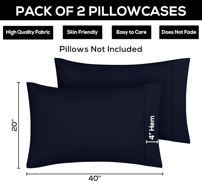 Utopia Bedding King Pillow Cases - 2 Pack - Envelope Closure - Soft Brushed Microfiber Fabric - Shrinkage and Fade Resistant Pillow Covers 20 X 40 Inches (King, Navy)