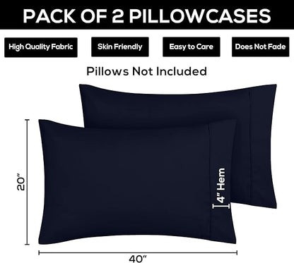 Utopia Bedding King Pillow Cases - 2 Pack - Envelope Closure - Soft Brushed Microfiber Fabric - Shrinkage and Fade Resistant Pillow Covers 20 X 40 Inches (King, Navy)