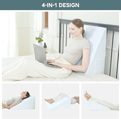 Bed Wedge Pillow, 12" 24" 24" Triangle Pillow Wedge, Cooling Memory Foam Top, Elevated Support Wedge Pillow for Relieving Acid Reflux, Heartburn, Snoring and GERD