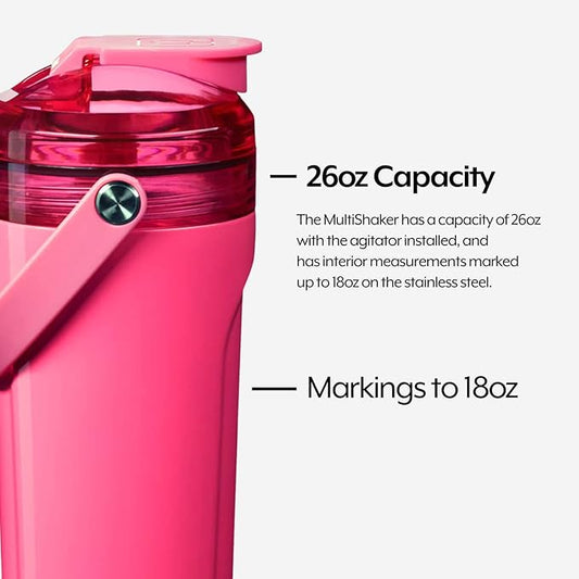BrüMate MultiShaker Blender Shaker Bottle | 100% Leakproof Insulated Stainless Steel Shaker Bottle | Protein Shaker Bottle, and Pre Workout Bottle for the Gym | 26oz (Neon Pink)