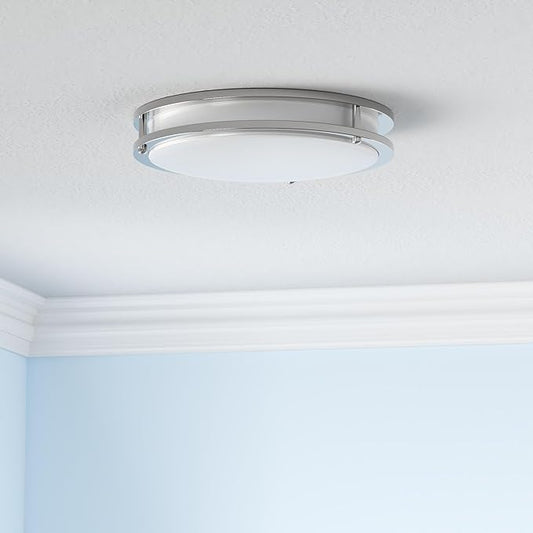 16 Inch 50W LED Ceiling Lights, Dimmable Brushed Nickel Flush Mount Ceiling Light, 2700K/3000K/4000K/5000K/6500K Adjustable, 5400LM Super Bright Ceiling Lamp for Bedroom Kitchen Office, 2-Pack
