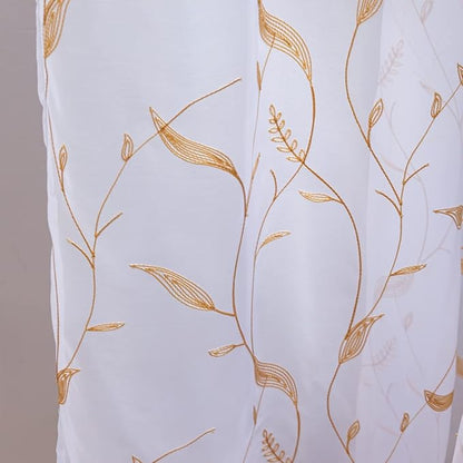 Windows Sheer Curtains Embroider Yellow Leaf 72 Inches Length 2 Panels Voile Light Filtering Sheer Curtains Panel Basic Rod Pocket for Bedroom Living Room Children Room