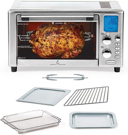 Emeril Lagasse Everyday 360 Air Fryer, 360° Quick Cook Technology, XL capacity,12 Pre-Set Cooking Functions including Bake, Rotisserie. Broil, Pizza, Slow Cook, Toaster and Much More, Stainless Steel