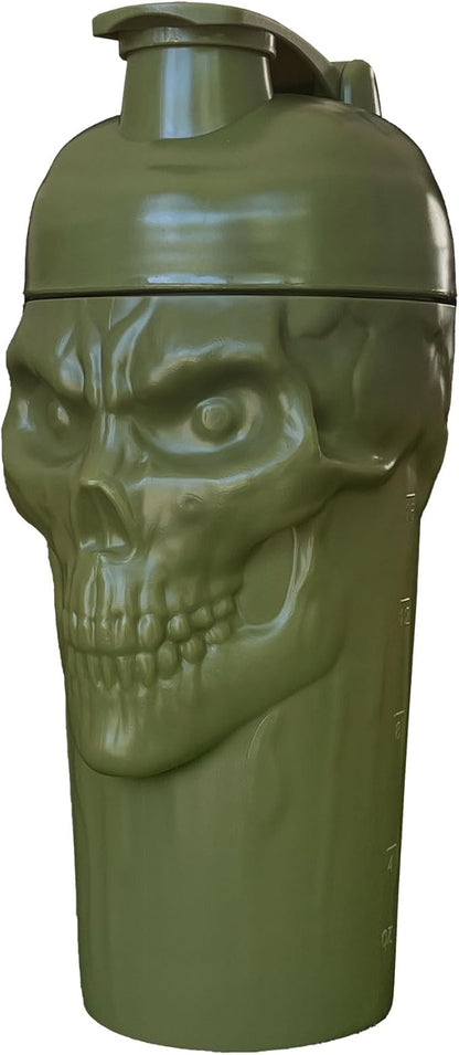 JNX SPORTS The Curse! Skull Shaker Bottle, 24-Ounce, Military Green Limited Edition, Supplement Mixer with Classic Loop Top …