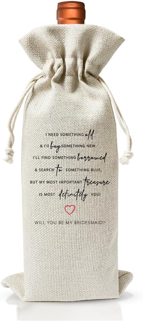Bridesmaids Proposal Gift For BFF, Burlap Wine Bag, Wedding Party Favor, Bachelorette Party Gift Decor, Bridal Shower Party Supply for Boxes, Wedding or Engagement Gift, Maid of Honor Proposal Ideas