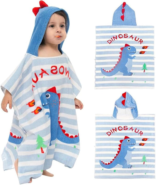 Kids Hooded Beach Bath Towel Poncho Robe Cotton Animal Pattern Children Toddler Wrap Swimming Pool Towel for Boys Girls, 23.6" x 23.6"