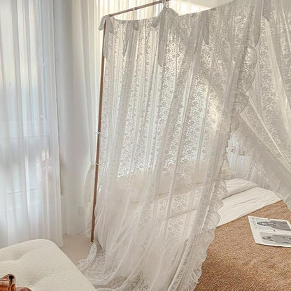 Elegant Princess 4 Corner Post Mosquito Net Romantic for Girls Women Bed Curtain Canopy for Adult Wedding Bedroom Kids Rooms Decoration (Type2-White-Flower, Queen)