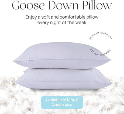East Coast Bedding Pure Dream Firm Pillow - King Pillows Medium Support, King Size 20x36 Inch Goose Feather Down Pillows, 100% Cotton Shell, Set of 2