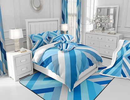 Feelyou Blue Stripe Fabric Shower Curtain Geometric Bathroom Waterproof Accessories with 12 Hooks for Kids Teens Adults Stripe Line Shower Curtain Simple Modern Curtains,72x84 Inches