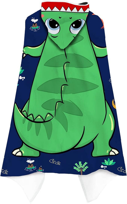Dinosaur Beach Towel, Dinosaur Towel for Kids with Hood T-rex Hooded Towel for Boys 30x50 Cool Cartoon Microfiber Bath Towel Poncho Bathrobe for Swin Pool Cover Up, Green Blue Dinosaur Birthday Gifts
