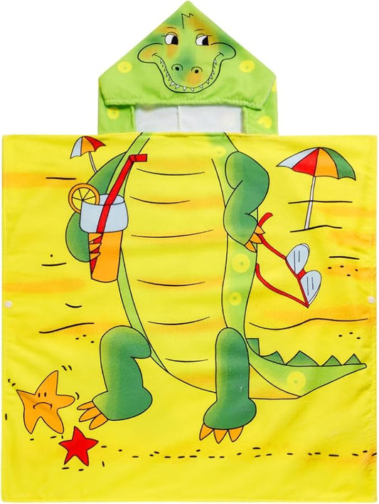 Kids Crocodile Hooded Beach Towel Boys Cute Poncho Pool Towels with Hood 24*47 in Soft Microfiber Swim Cover-ups for Kids Ages 3-10 Thick Absorbent Cotton Hooded Bath Towels Wrap Bathrobe