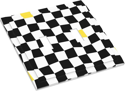 Black and White Distorted Squares Double Toggle Light Switch Covers 2 Gang Wall Plate Dual Decorative Switchplate Electrical Faceplate for Bathroom Country Kitchen Bedroom Decor, 4.9" x 5"