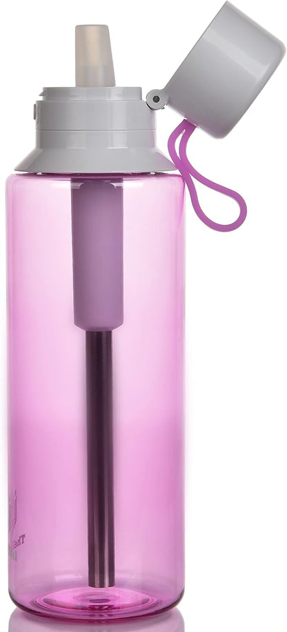 Water Filter Bottle with Straw & Cap for Athletes Fitness Kids Workers Cowboys to use on Gym Offices - Transparent 24 Oz/700 ml - Tritan (Blue) (Purple)