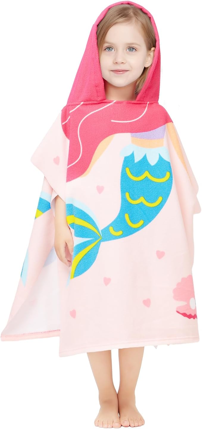 Hooded Towel for Toddlers 0-4 Years Boys Girls Kids Bath Pool Beach Towel Soft Absorbent Beach Poncho(Mermaid)