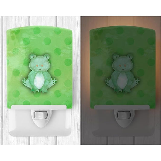 Caroline's Treasures BB7388CNL Polkadot Frog Watercolor Ceramic Night Light Compact, UL-Certified, Ideal for Bedroom, Bathroom, Nursery, Hallway, Kitchen, 6x4x3, Multicolor