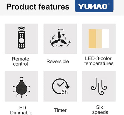 NicBex Ceiling Fan 48 Inch Modern Ceiling Fans with Integrated LED Light and Remote Control Flush Mount Ceiling Fan with 3 Blades for Living Room, Bedroom, Black