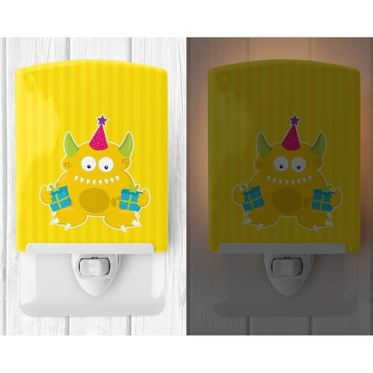 Caroline's Treasures BB8937CNL Birthday Monster Yellow Ceramic Night Light Compact, UL-Certified, Ideal for Bedroom, Bathroom, Nursery, Hallway, Kitchen, 6x4x3, Multicolor