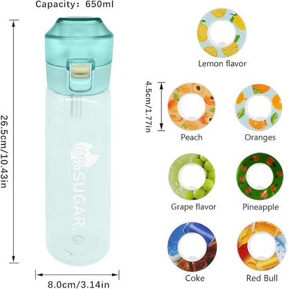 Water Bottle with 7Pcs Air Flavor Pods, Air Bottle Pods Water Bottle, Flavor Caps with Water Bottle, Fruit Scent Pods for Outdoor Sport(Blue-7 Pods)
