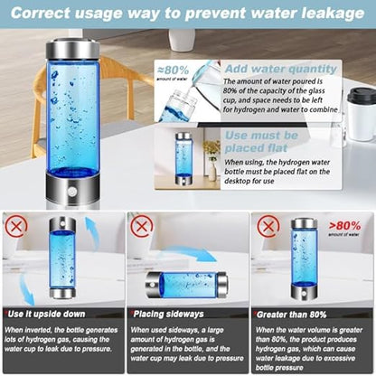 Hydrogen Water Bottle, 1200Pbb Portable Hydrogen Water Ionizer Machine, Hydrogen Water Generator, Hydrogen Rich Water Glass Health Cup Water Ionizer Machine for Office, Travel, Daily Drinking Silver