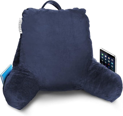 Nestl Reading Pillow Standard Bed Pillow, Back Pillow for Sitting in Bed Shredded Memory Foam Chair Pillow, Reading & Bed Rest Pillows Navy Blue Back Pillow for Bed, Bed Chair Arm Pillow with Pockets