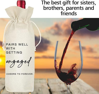 Socive Engagement Wine Bag, Pairs well with Engagements, Bride Gift, Engaged Gift for Couples, Gift for her, Engagement Party Decorations - Engaged Gift