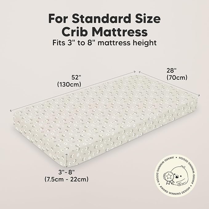 2-Pack Organic Crib Sheets for Boys, Girls - Jersey Fitted Crib Sheet, Baby Crib Sheets Neutral, Crib Mattress Sheet, Cotton Crib Sheets, Breathable Crib Sheet, Baby Mattress Sheets(Daisies)