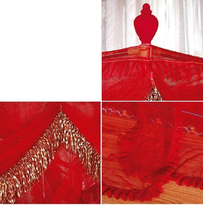 Mengersi Red Canopy Bed Curtains Bed Canopy,Four Corner Post Bed Curtains Elegant Bed Draperies Bedroom Decoration，Queen