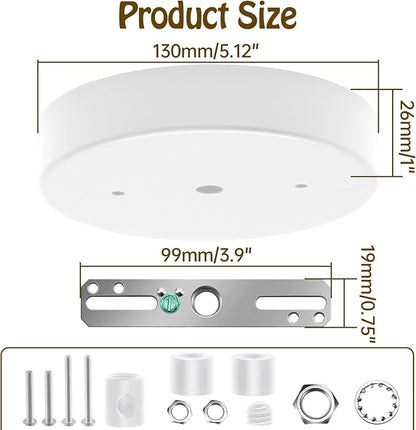 Biaungdo 5 Inch Ceiling Lighting Canopy Kit, White Pendant Light Canopy Kit Metal Chandelier Ceiling Light Plate Cover with All Mounting Hardware for Chandelier Pendant Lighting Fixtures