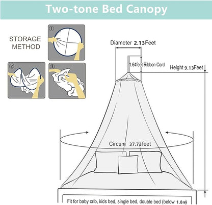Eimilaly Two-Tone Bed Canopy Mosquito Net Pink Blue, Bed Canopy for Girls Room Decor - Insect Protection Hanging Canopy for Adults, Babies, Single Door