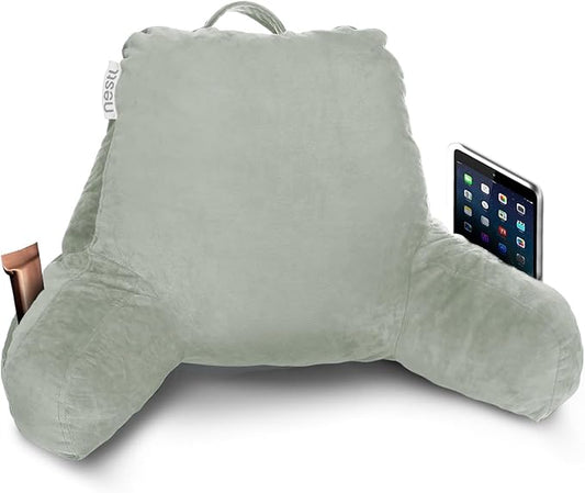 Nestl Reading Pillow for Kids, Small Bed Pillow, Back Pillow for Sitting in Bed, Memory Foam Chair Pillow, Reading & Bed Rest Pillows, Sage Green Back Pillow for Bed, Arm Pillow with Pockets