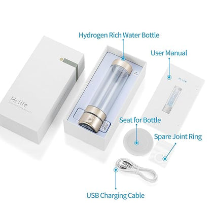 Hydrogen Sport Water Bottle, Professional Hydrogen-Rich Water Generator with SPE and PEM, 320ml 5000PPB Dual Mode Hydrogen Water Maker ionized for Travel Hiking Swimming (Gold)