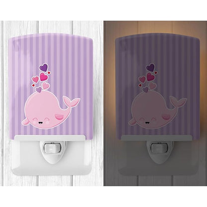 Caroline's Treasures BB7134CNL Pink Whale Ceramic Night Light Compact, UL-Certified, Ideal for Bedroom, Bathroom, Nursery, Hallway, Kitchen, 6x4x3, Multicolor
