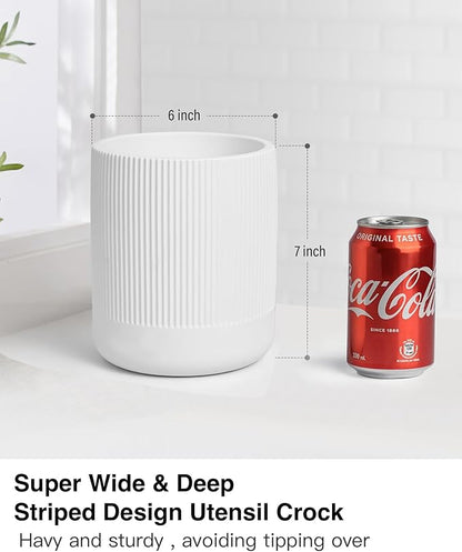 Instant Dry Stone Utensil Holder for Kitchen Counter, H7" Large Diatomite Kitchen Utensil Holder for Countertop, Cooking Utensil Crock with Water Absorbent, Farmhouse Kitchen Counter Decor,White