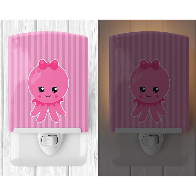 Caroline's Treasures BB8905CNL Nautical Pink Octopus #1 Ceramic Night Light Compact, UL-Certified, Ideal for Bedroom, Bathroom, Nursery, Hallway, Kitchen, 6x4x3, Multicolor