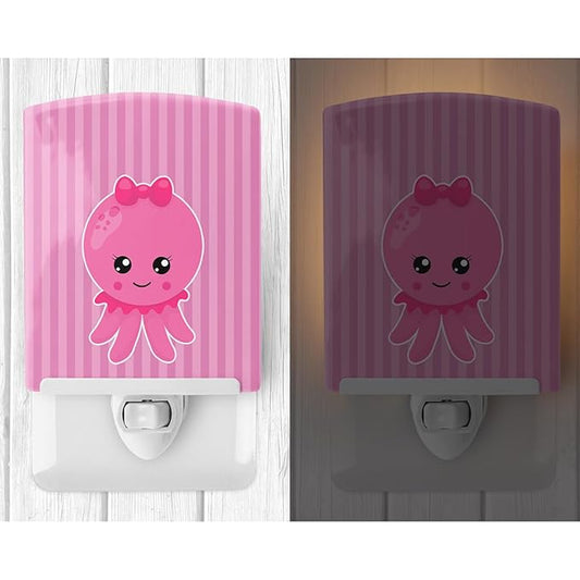 Caroline's Treasures BB8905CNL Nautical Pink Octopus #1 Ceramic Night Light Compact, UL-Certified, Ideal for Bedroom, Bathroom, Nursery, Hallway, Kitchen, 6x4x3, Multicolor