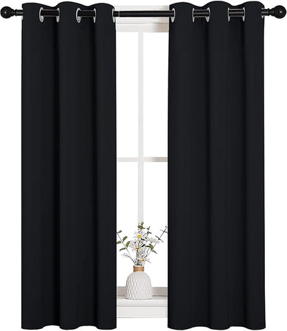 NICETOWN Halloween Living Room Blackout Curtains and Drapes, Black Solid Thermal Insulated Grommet Blackout Drapery Panels for Window (2 Panels, 29 inches Wide by 45 inches Long, Black)