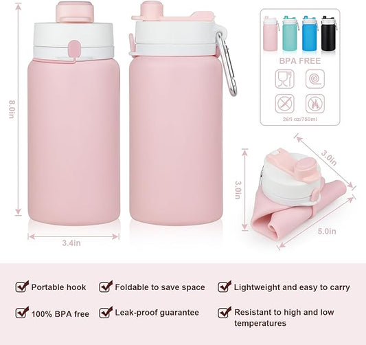 Collapsible Water Bottle, Foldable Water Bottle BPA Free Reusable Lightweight Leak-Proof Travel Silicone Water Bottle for Travel, Gym, Hiking, Office, Camping