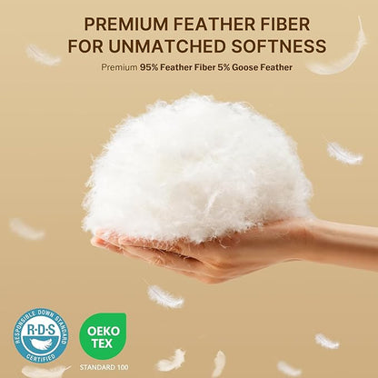 felo Feather Down Pillows Queen Size Set of 2, CloudFusion Goose Pillow for Sleeping, Luxury Hotel Collection Bed Supportive Pillows for Side Back Pain Sleepers, 100% Organic Cotton Shell (20" x 30")