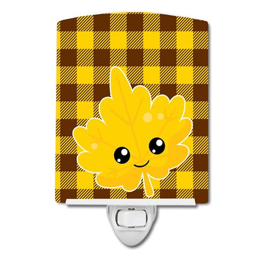 Caroline's Treasures BB7110CNL Fall Leaf on Gingham Ceramic Night Light Compact, UL-Certified, Ideal for Bedroom, Bathroom, Nursery, Hallway, Kitchen, 6x4x3, Multicolor