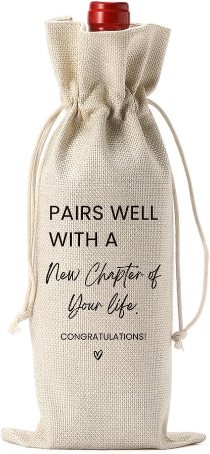 New Job Gifts Going Away Farewell Gifts for Friends Teachers Coworker Boss Women, New Beginning New Business Owner Gifts Wine Bottle Bag, Pairs Well With A New Chapter of Your Life Wine Bag