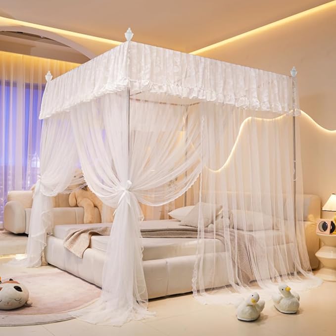 Mengersi Canopy Bed Curtains Bed Canopy,Canopy for Bed Curtains-Cozy Drape Netting,Princess Bed Drapes for Girls Adults Bedroom Decoration(Twin,White)
