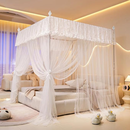 Mengersi Canopy Bed Curtains Bed Canopy,Canopy for Bed Curtains-Cozy Drape Netting,Princess Bed Drapes for Girls Adults Bedroom Decoration(Twin,White)